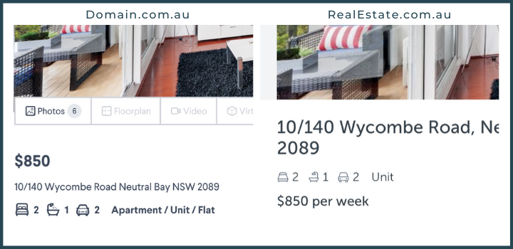 Sydney apartment rental listing example