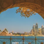 View of Sydney Opera House and harbour at dusk